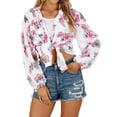 thumbnail image 4 of Nlife Women Hawaiian Long Sleeve Shirt for Women Floral V-Neck Blouse Button Down Top, 4 of 8