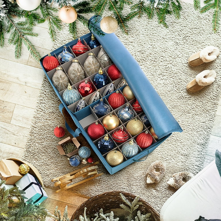 Kesfitt Christmas Ornament Storage Box with 8 Trays & Removable  Lid,Christmas Storage Container with Dividers Fits 128 Holiday Ornaments