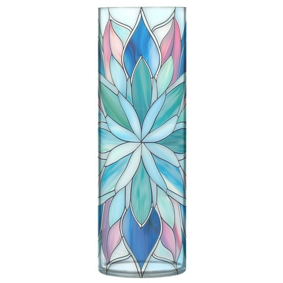 Clear Flower Vase Centerpieces Plastic Cylindrical Vases Home Wedding Decor 4"x12" Blue Pink Floral Stained Glass