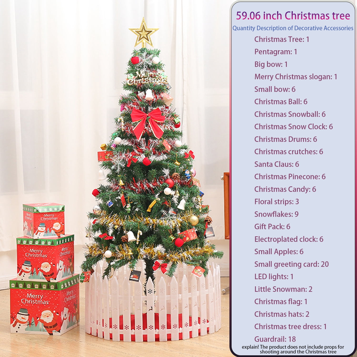 6ft Prelit Thick Hybrid Christmas Tree with 109 Pendants LED Lights Tree Skirt Guardrail Indoor Decor