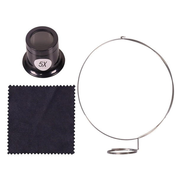 Lupa portátil negra con clip para montura de gafas, lente de aumento para joyeros 5X