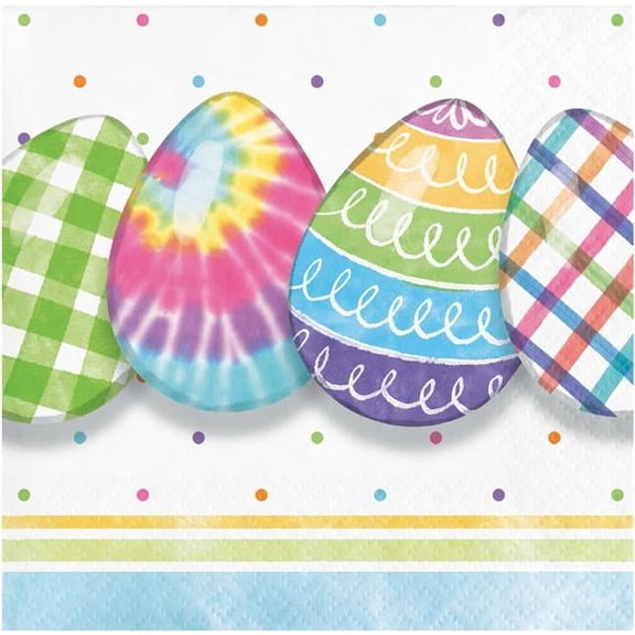 Creative Converting 363004 10.095 x 5.345 x 5.44 in. Vibrant Easter Eggs Beverage 2Ply Napkin
