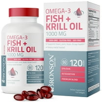 Bronson Omega-3 Fish Krill Oil 1000MG Support Heart, Joint, Brain & Eye Health - Heavy Metal Tested - NON-GMO, 120 Softgels (60 Servings)