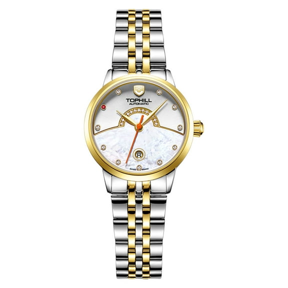 TOPHILL Women Calendar Diamond Dial Vintage Japanese Automatic Self-Winding Mechanical Movement Sapphire Crystal Wrist Watch Stainless Steel Business Clock