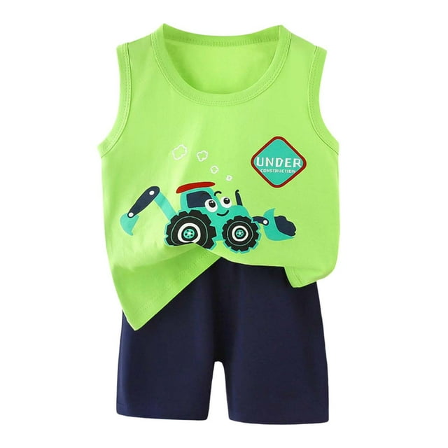 Hiiyo Newborn Boys Summer Outfits Cartoon Graphic Tank Top Shorts 2Pcs Set, Sizes 3M-6Y
