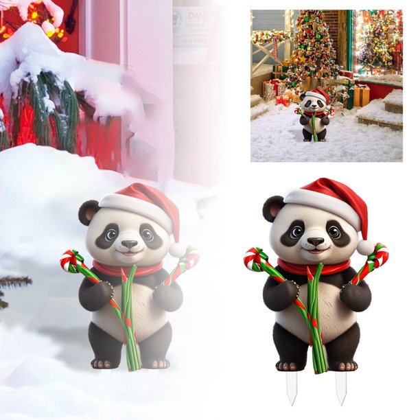 Tarjeta Navideña Con Simpático Panda De Dibujos Animados Tarjeta Decorativa Plana De Acrílico En 2D Decoración Navideña Para Tu Rincón Y Para Realzar El Ambiente Festivo