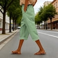thumbnail image 2 of LEKODE Womens Casual Linen Pants Summer Drawstring Elastic Loose Capri Trousers High Waisted Wide Leg Baggy Slacks Light Green L, 2 of 7