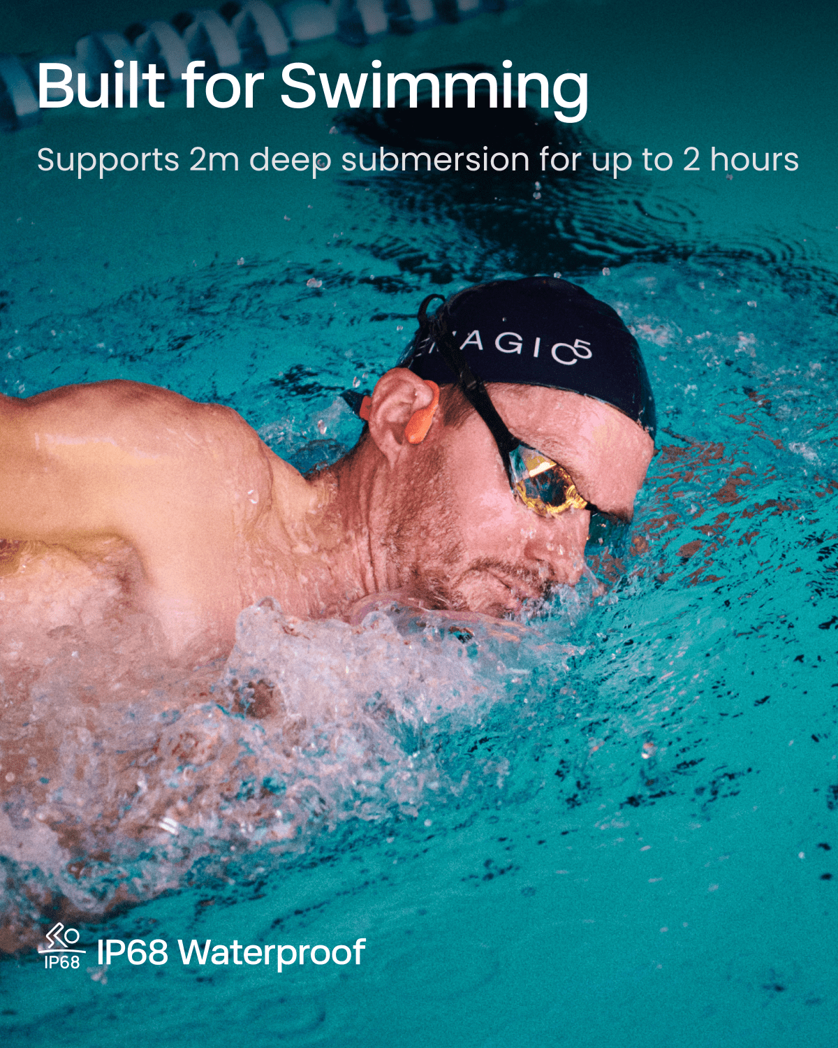 Restored Shokz OpenSwim Pro - Open-Ear Bluetooth Headphones & 32GB MP3 Player, IP68 Waterproof, Bone Conduction Headphones, Running and Swimming, Red