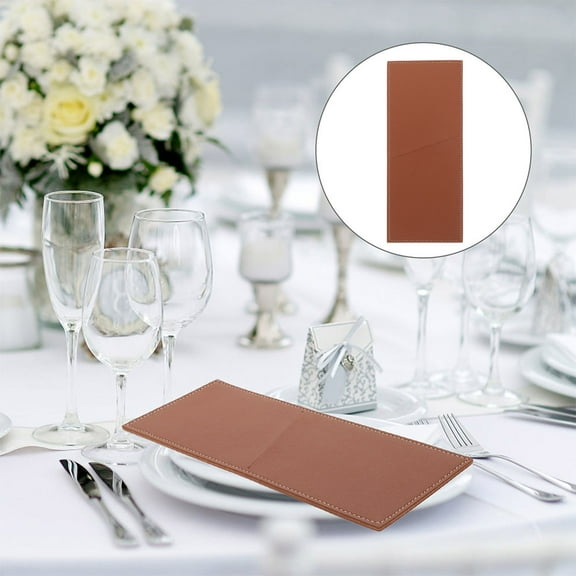 MUSEYA Brown PU Leather Cutlery Holder Bag for Party Dinner Silverware Organizer Ensuring