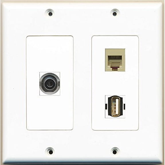 RiteAV - 1 Port USB A-A 1 Port Phone RJ11 RJ12 Beige 1 Port 3.5mm - 2 Gang Wall Plate