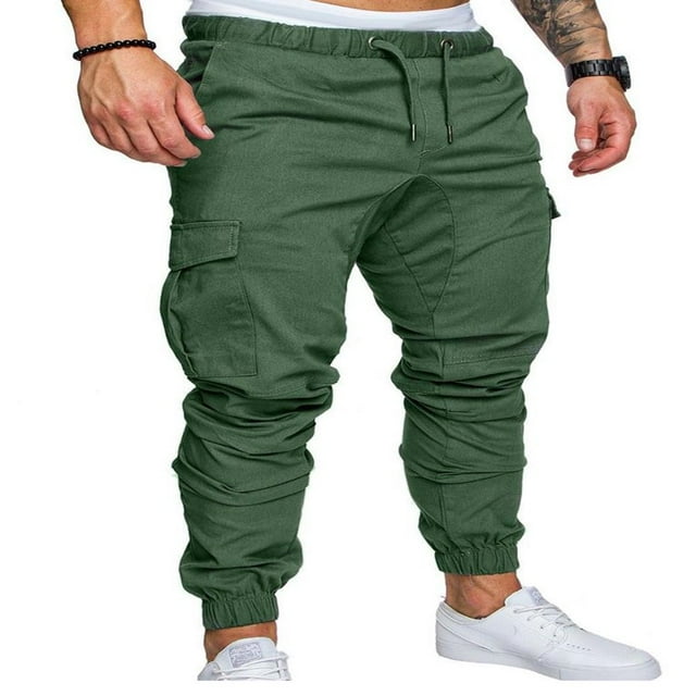 OUSITAID Men‘s Cargo Pants Slim Fit Sweatpants Jogger Drawstring Elastic Outdoor Trousers with Pockets Navy blue XL