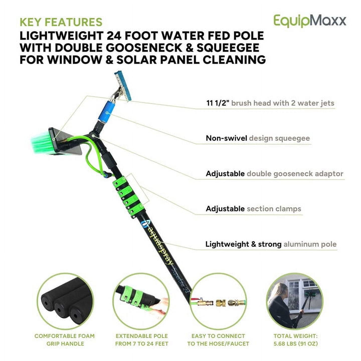 DYRABREST Water Fed Pole Kit Window Cleaning Brush Outdoor Window Glass  Solar Panel Cleaning Extendable Telescopic Pole Water Fed Brush Spray  Washer