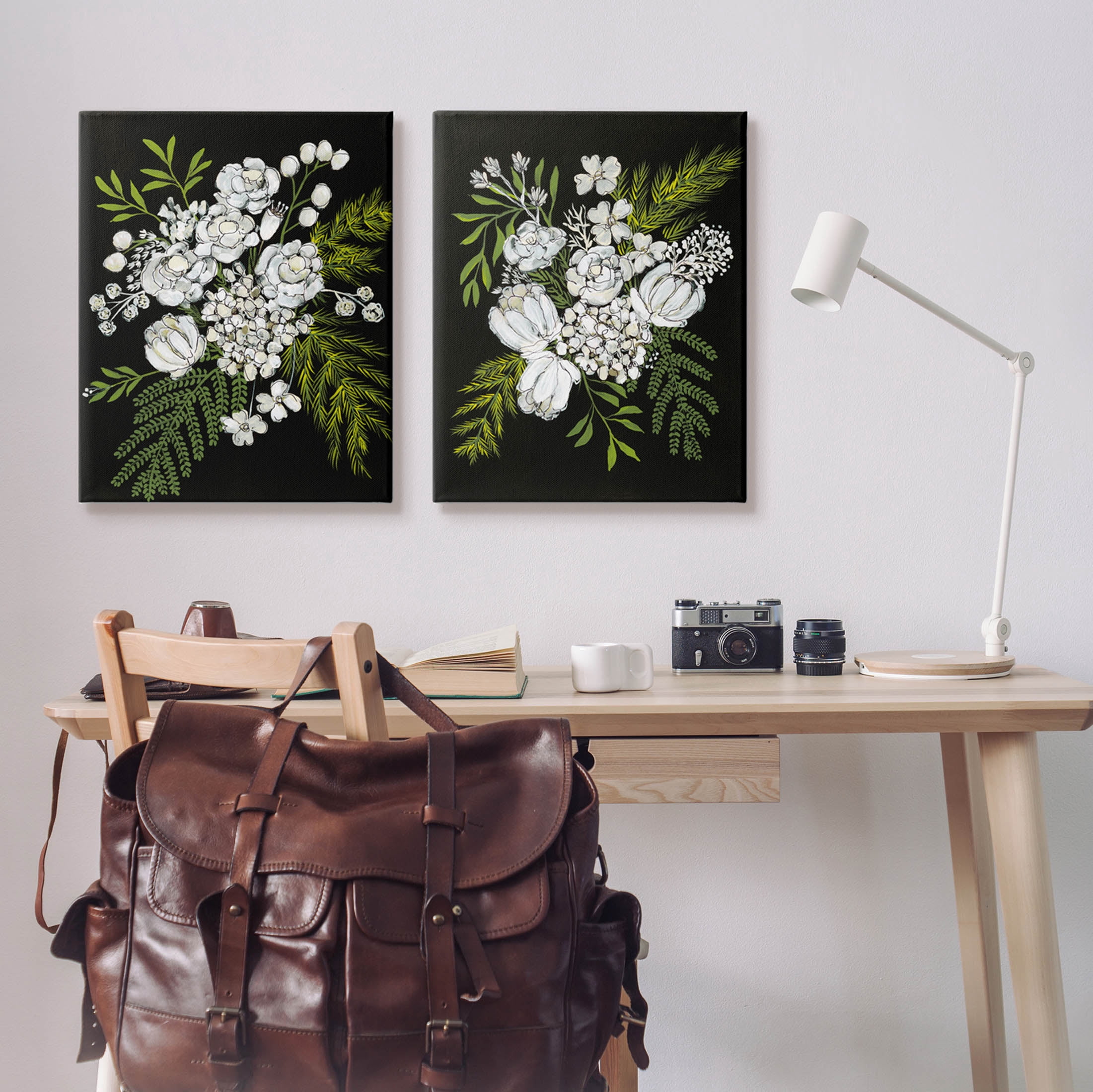Stupell Industries Bold White Flower Blossoms Graphic Art Gallery Wrapped Canvas Print Wall Art, Set of 2, Design by Regina Moore