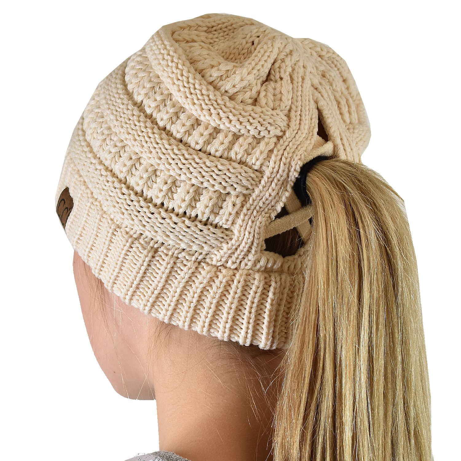 High Bun Ponytail Beanie Hat 