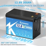 KEPWORTH 12.8V 300Ah LiFePO4 Battery, Rechargeable Lithium Batteries, 4000+ Deep Cycles, Grade A Lithium Iron Phosphate Cells, for Golf carts, Trolling Motor, Boat, Rv, Solar, Off-Grid