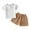 Khaki, variant on Hienoo Boys Summer Outfits Cotton Linen Short Sleeve T Shirt Shorts Set