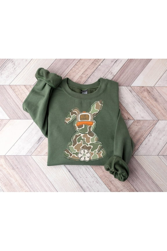 Egg Hunter Camo Easter Sweatshirt for Kids, Toddler Bunny Pullover, Easter Egg Hunt Shirt, Cute Camo Happy Easter Day Outfit