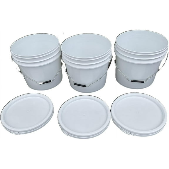 Bucket 4 Gallon White Plastic Bucket with Handle and Lid, 3 Pack Pail for All Purpose, The Best at Market