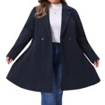 thumbnail image 2 of DARING DIVA Women's Plus Size A Line Notched Lapel Double Breasted Coat 1X Dark Blue, 2 of 6