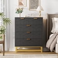 thumbnail image 5 of EastVita Modern 5 Drawer Dresser Wide Chest with Gold Metal Legs and Handles Wood Storage Organizer for Bedroom Living Room Hallway Black, 5 of 6