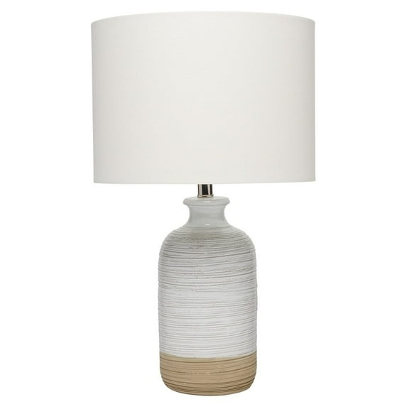 J&D Designs Ashwell Ceramic Table Lamp with Linen Shade in White/Brown