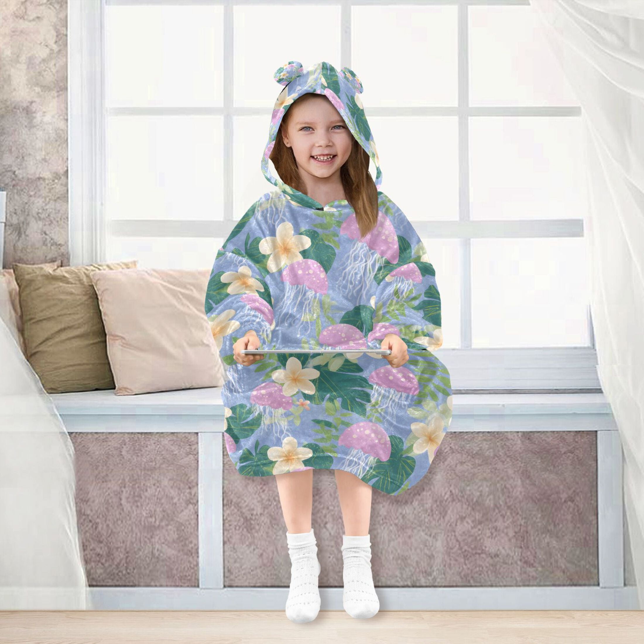 joogoo Blanket Hoodie for Pink Jellyfish Pattern Oversize Sweatshirt 3-14 YR L