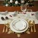 thumbnail image 1 of Manteles de Copo de Nieve Redondos de PVC lavable de 15 pulgadas | Dorado, rojo, plata | Mantilla de mesa resistente al calor y a las manchas | Diseño floral fácil de limpiar y hueco | Decoración de, 1 of 6