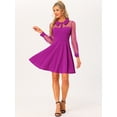 thumbnail image 4 of Unique Bargains Women's Retro Flat Collar Mesh Sheer Sleeve Flared Party Dress L Purple, 4 of 5