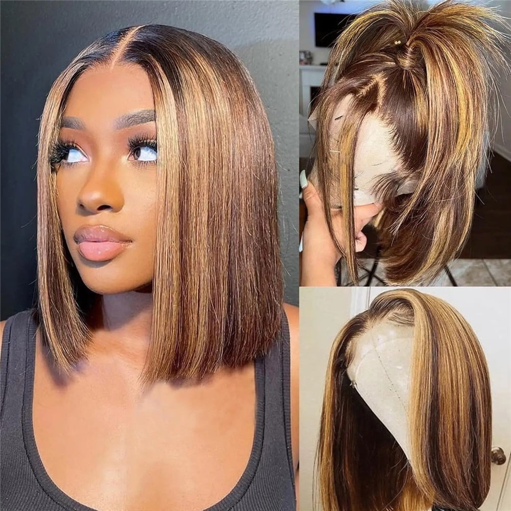 T Part Lace Front Bob Wigs Honey Blonde Straight Short Human Hair Bob Lace Front Wigs Human Hair 180 Density