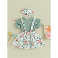 thumbnail image 4 of Jxzom Toddler Baby Girl Summer Clothes 3 6 12 18 24 Months Short Sleeve Ribbed Romper Floral Suspender Skirt Dress Headband Set, 4 of 8