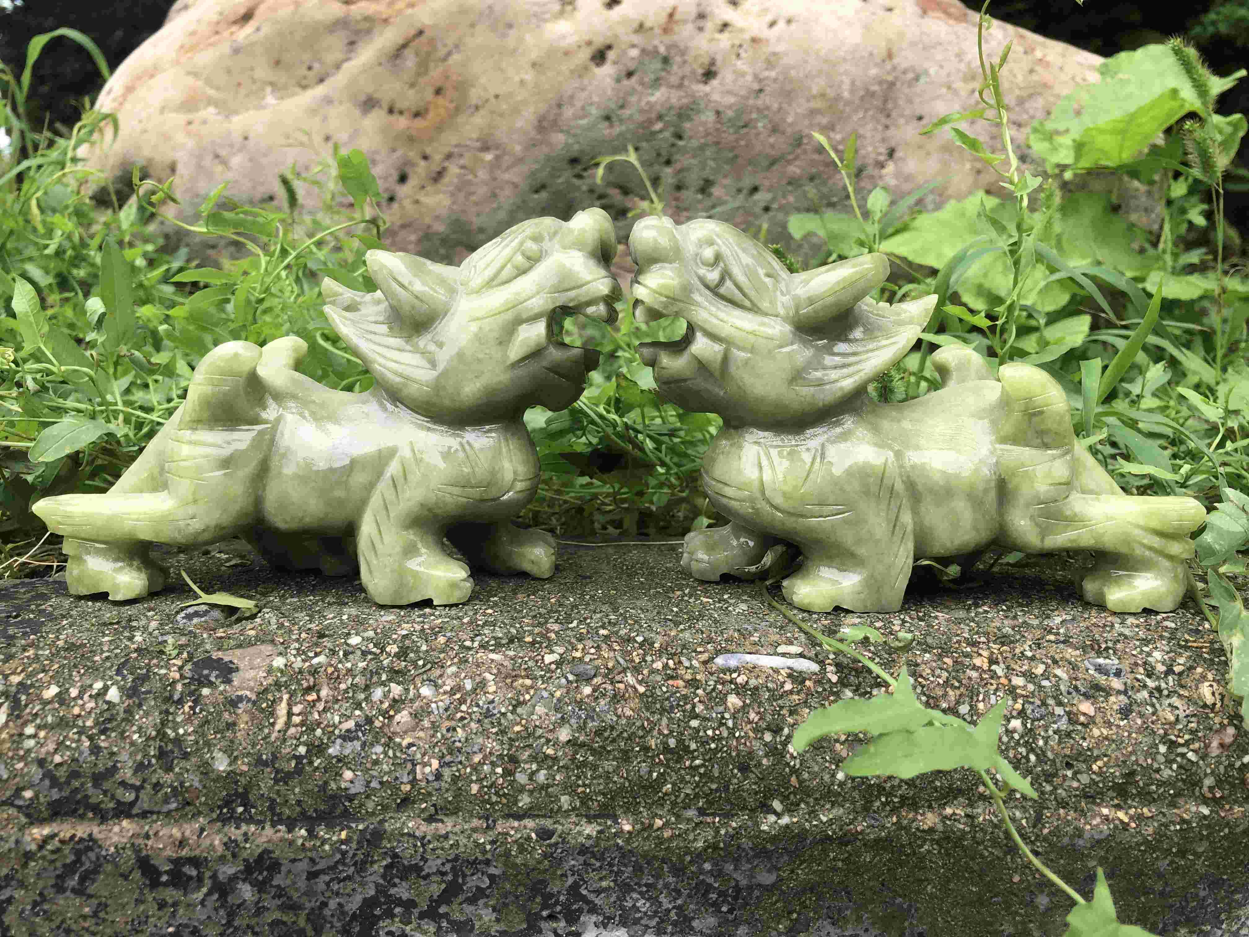 Pair Hand carved Natural green Jade Feng Shui Pi Yao/Pi Xiu statue for Wealth Good Luck Figurine, Collectible Qilin Stone brave troops Beast