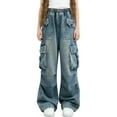 thumbnail image 5 of hengsof Girls Cargo Pants Baggy Cargo Trousers Jeans Wide Leg Pants with Multi Pockets 5-15 Years, 5 of 5