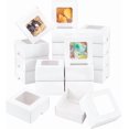 thumbnail image 1 of 20 cajas de papel kraft blancas con ventana transparente, cajas de regalo cuadradas de 7,6 x 7,6 x 3,8 cm (3 x 3 x 1,5 pulgadas) para bodas, fiestas y joyería., 1 of 6