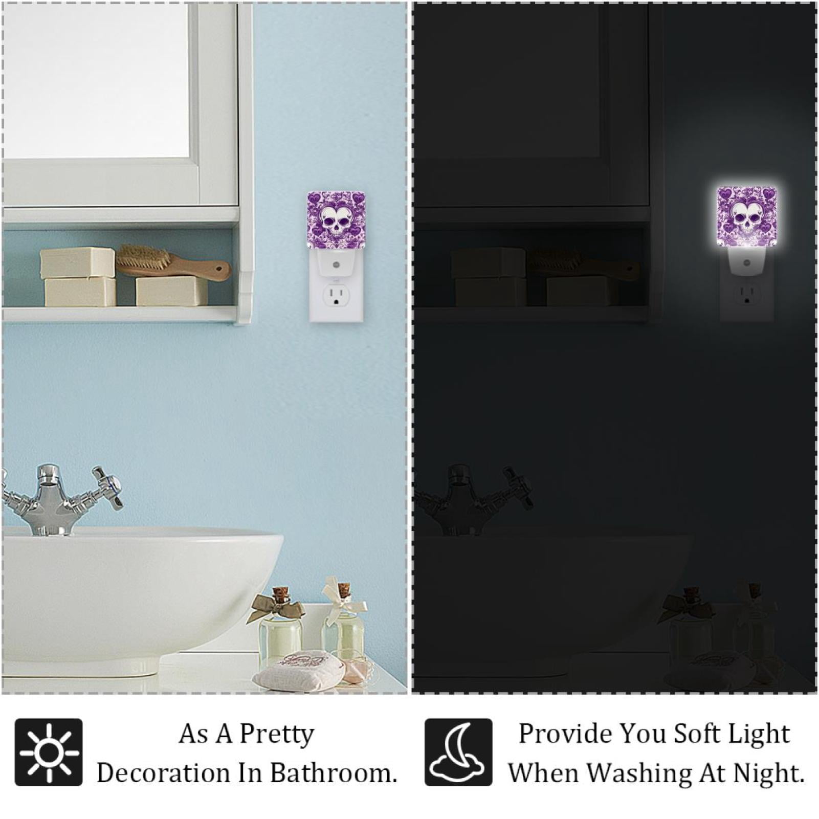 PhooArto Purple Heart Skull Pattern Plug in LED Night Light Auto Sensor Dusk to Dawn Decorative Night for Bedroom, Bathroom, Kitchen, Hallway, Stairs, Baby's Room, Energy Saving
