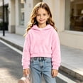 thumbnail image 3 of FRSASU Girl's Cropped Hoodie Long Sleeve Fuzzy Plush Pullover Casual Solid Color Short Hooded Sweatshirt Top Pink, 3 of 8