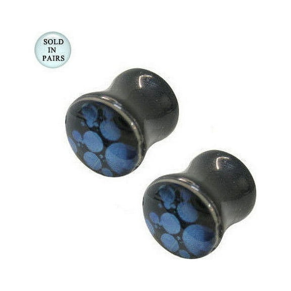 Holographic Double Flared Ear Plug with Blue Dots Design - 000 Gauge