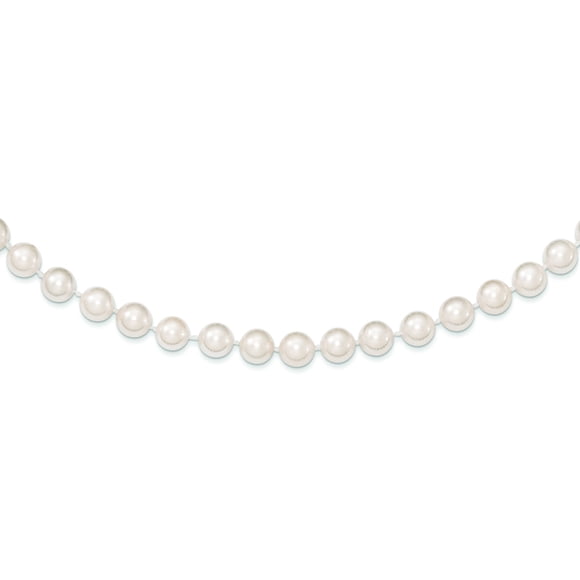 14K Yellow Gold 6-7mm Round White Saltwater Akoya Cultured Pearl Necklace 18 Inch