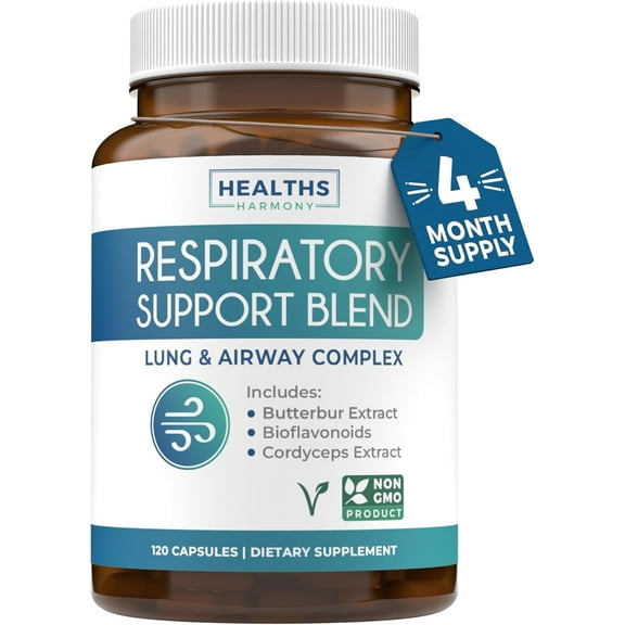 Healths Harmony Lung Cleanse and Respiratory Support Supplement with Butterbur & Cordyceps, 120 Caps