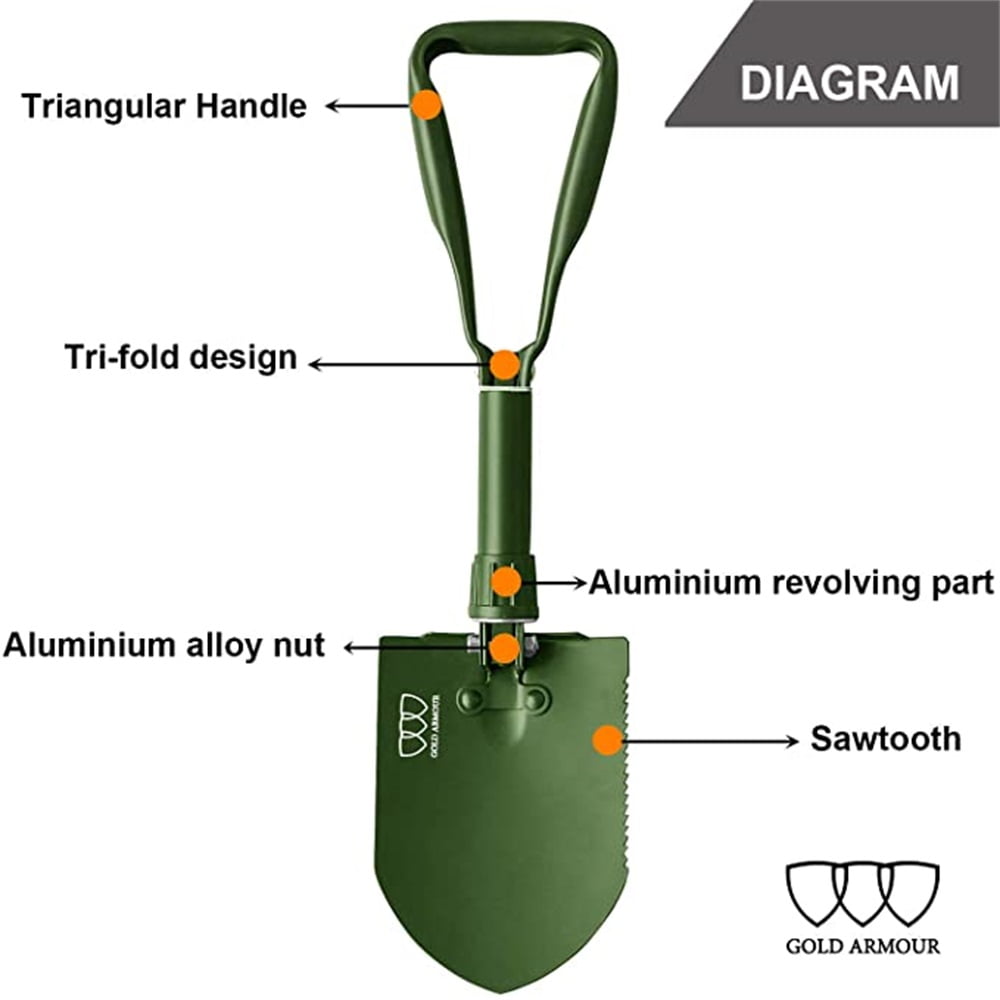 Kepooman Multifunctional Portable Small Collapsible Camp Shovel, Camping Foldable Offroad Shovel Entrenching Tool Emergency Shovel, Green