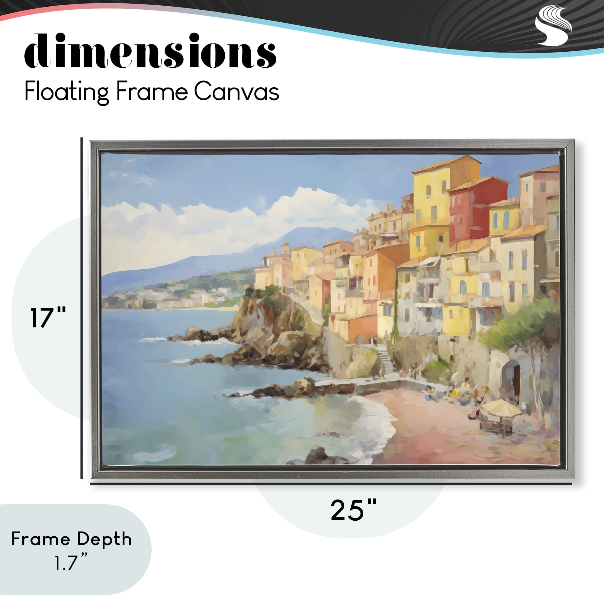 Stupell Industries Colorful Coastal Town by Sea Gray Framed Floater Canvas Wall Art, design by Creative Studio