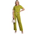 thumbnail image 1 of Conjunto Deportivo Casual para Mujer Unitalla Set de Blusa Manga Corta y Pants Recto Tela Stretch Rayada Súper Cómoda, 1 of 5