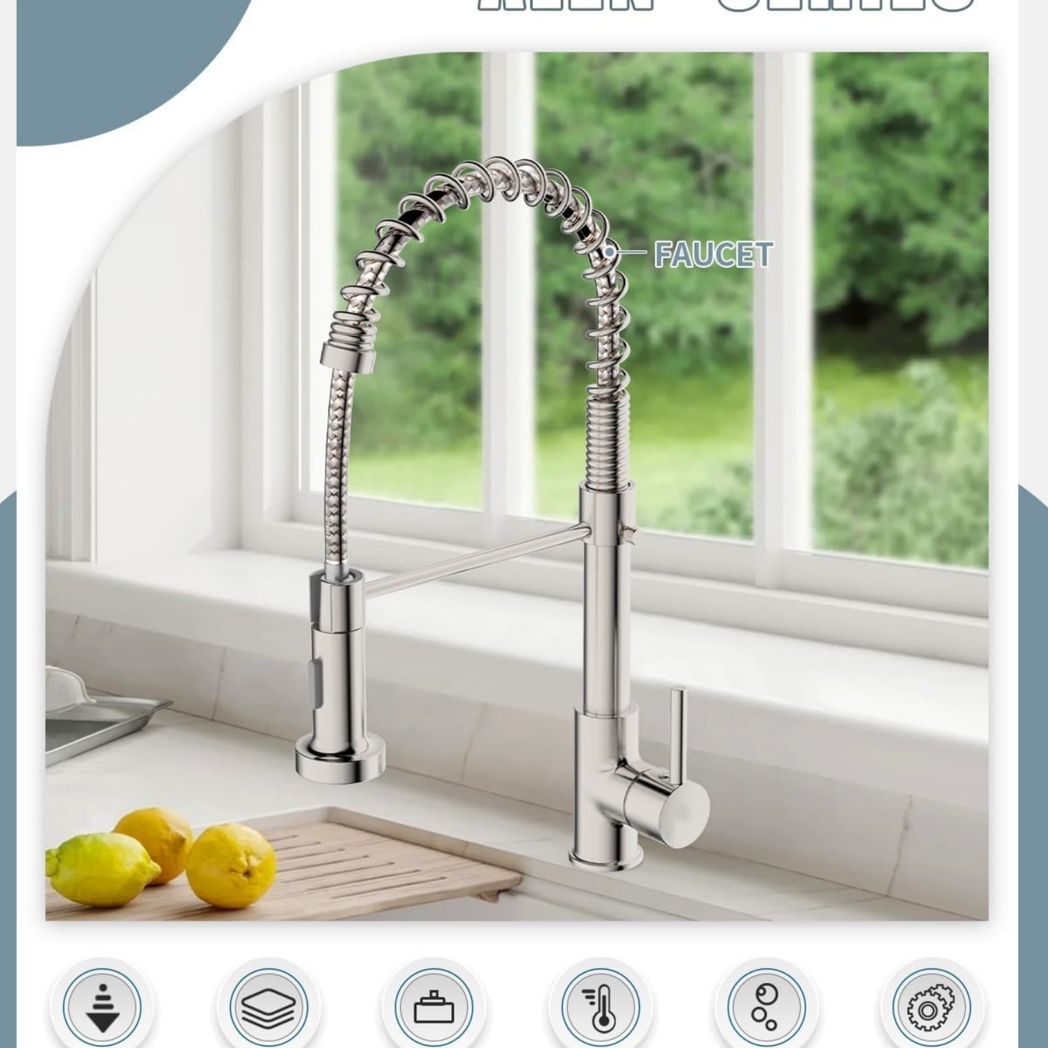 Kitchen Faucet, Commercial Kitchen Sink Faucets with Pull Down Sprayer, Stainless Steel Faucets for Kitchen Sinks, Dual Function Spray Head, Single Handle Spring Kitchen Faucets -Brushed Nickel