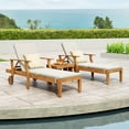 thumbnail image 4 of Capri Outdoor Teak Acacia Wood 3 Piece Chaise Lounge Set with Cream Cushions, 4 of 12