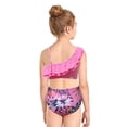 thumbnail image 3 of GYRATEDREAM Girls Swimsuit 2 Piece Tankini Set One Shoulder Bikini Tops High Waist Floral Bottom Quick Dry Bathing Suits, 3 of 6