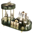 thumbnail image 1 of Organizador de Maquillaje Giratorio para Tocador, Organizador de 2 Niveles para Perfumes, Cosméticos y Cuidado de la Piel con Soporte para Brochas de Maquillaje, Color Verde., 1 of 5