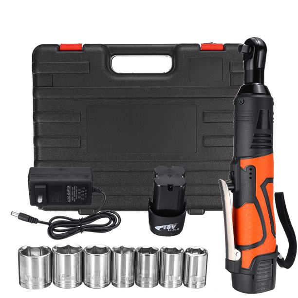 3/8" Cordless Ratchet Wrench，18V 230 RPM Power Electric Ratchet Kit LED Light with 7 Sockets