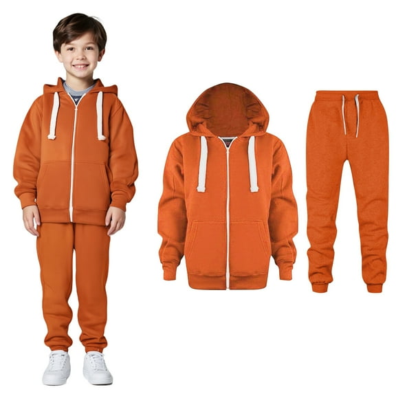 Kids Tracksuit Athletic Sweatsuits Sets,2 Piece Long Sleeve Full ZipOrange Tracksuit Hoodie and Jogger Sweatpants Winter Clothes Kids Clothes 6-7 Years