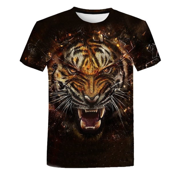 Verano moda 3D nueva camiseta de tigre niños divertido juego Casual camiseta niños niño niña ropa Cool dibujos animados camiseta Tops Tees Cute9T Gao Jinjia LED