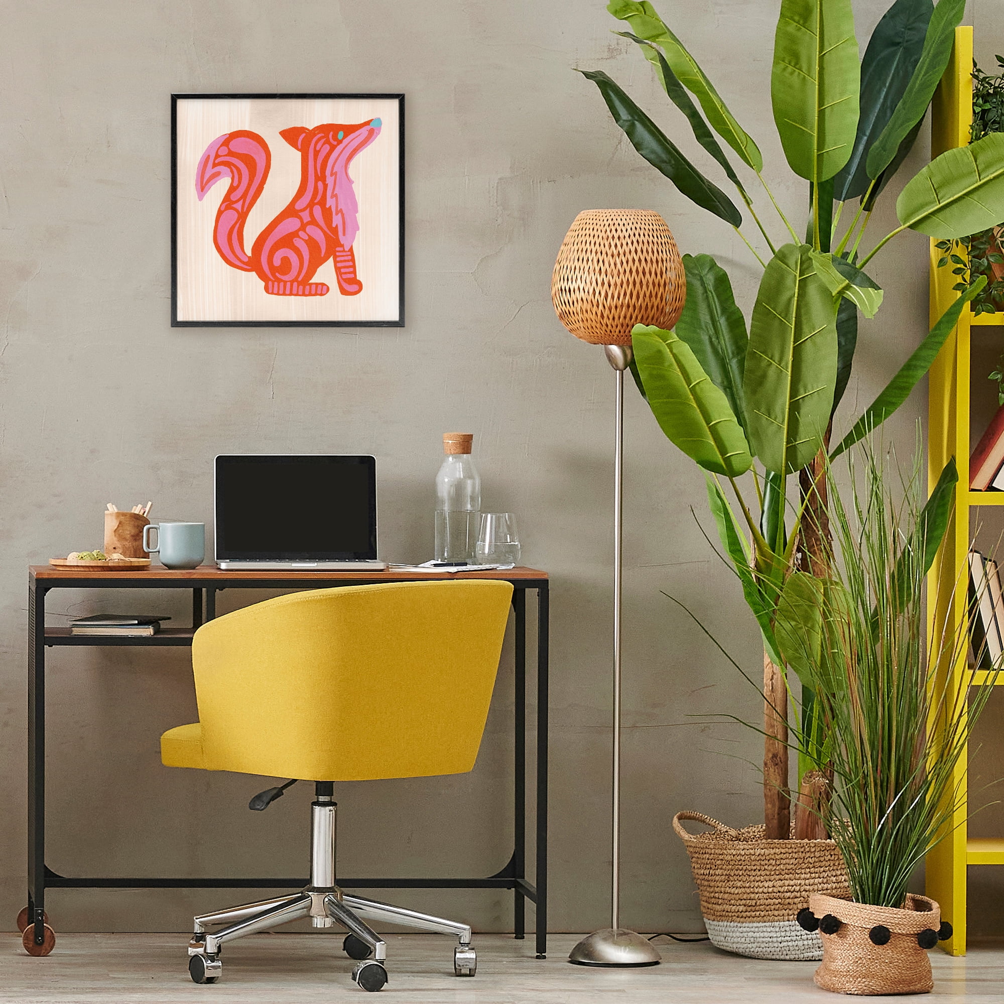 Stupell Industries Whimsical Folk Fox Vibrance Black Framed Giclee Art, design by The Paper Curator