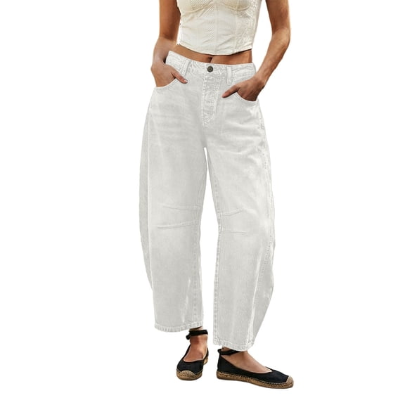 FUYUDY Women Casual Wide Leg Jeans Soft Washed Denim Trousers With Flowy Relaxed Fit And High Waist Comfort Female Boho Solid Color Slacks